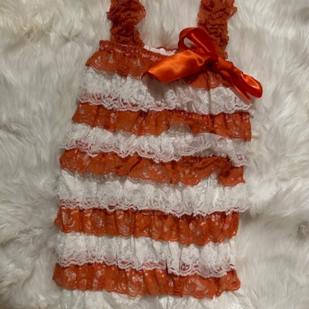 Orange and White Lace Romper  OWR  Medium 12m-2T   New